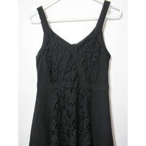 Bongo Black Sleeveless Fit-and-Flare Dress w/Floral Lace Detail Size 7 LBD